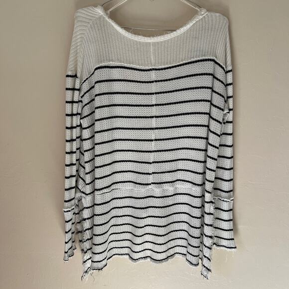 Free People Raw Hem Waffle Knit Striped Long Sleeve High Low Top Size XS - Picture 2 of 11